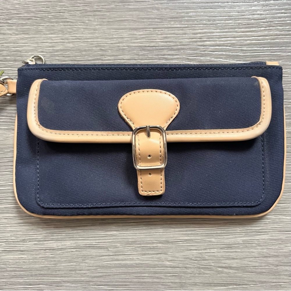 St. John’s Bay Navy and Tan Buckle Wristlet Clutch